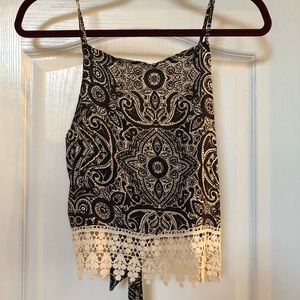 Paisley-Patterned Crop Top with Open Back